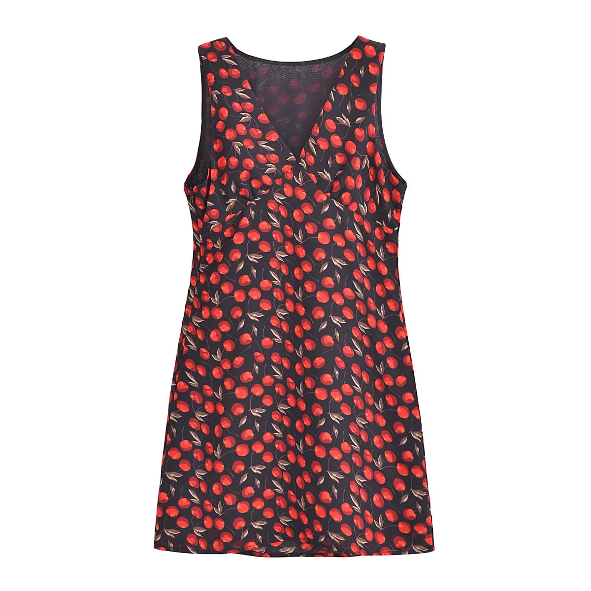 Black Cherry Print Charming Halter Mini Dress