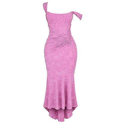 Purple Lace Floral Charming Frill Corset Maxi Dress