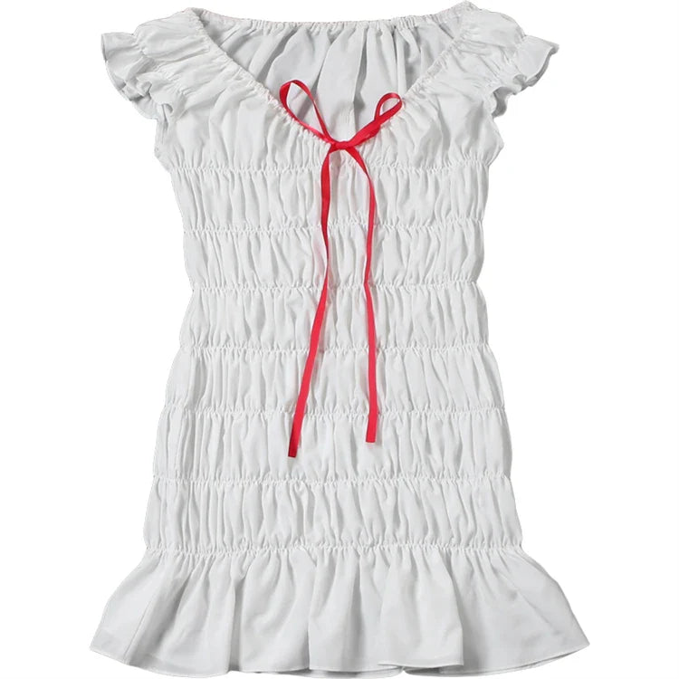 Ruched Drawstring Short Charming Sleeve Mini Dress