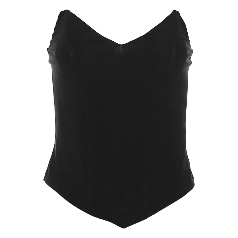 Black V-neck Stylish Mesh Corset Top