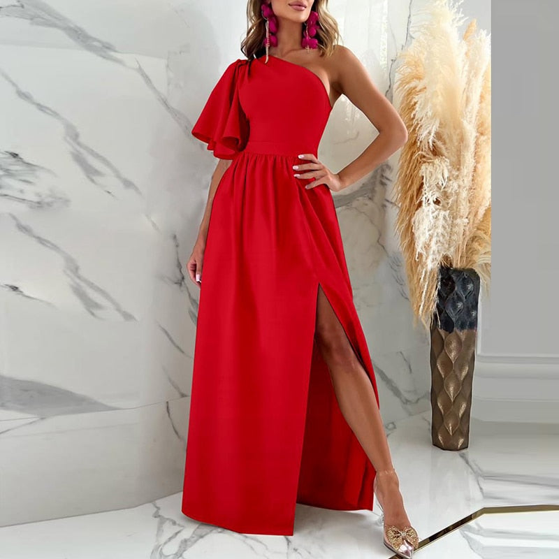 Sexy Off Shoulder Trendy Backless Slit Maxi Dress