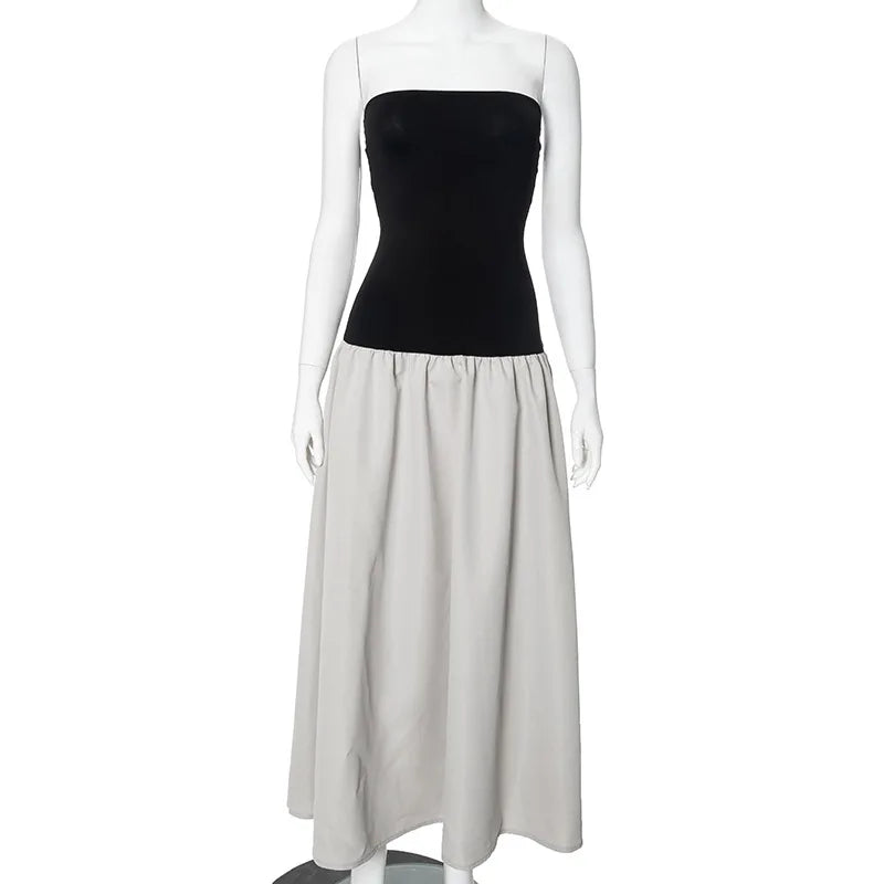 Black And White Charming Colorblock Tube Maxi Dress