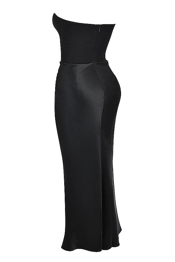 Black Corset Tube Charming Satin Maxi Dress