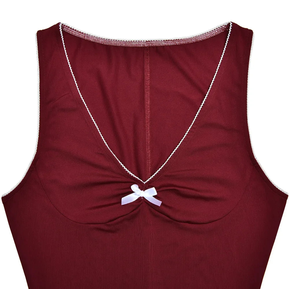 Red V-Neck Bow Charming Sleeveless Mini Dress