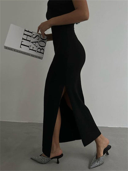 Black V Neck Off Modern Shoulder Backless Fold Dress