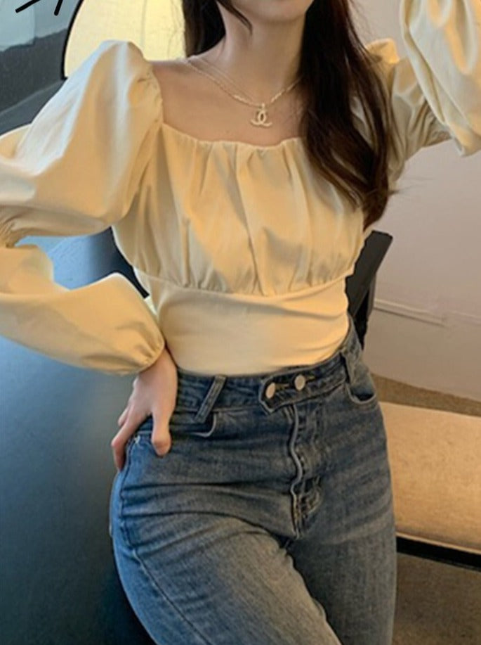 Arm 2024 - Spring/Summer Women's Puff French Style Chic Neckline Boxy Blouse Shirt