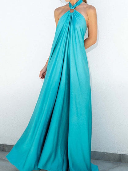 Warm-Season Party Tie-up Halter - Off Shoulder Casual Gown Backless Fashion Coastal Bandage with Long Women's Robe