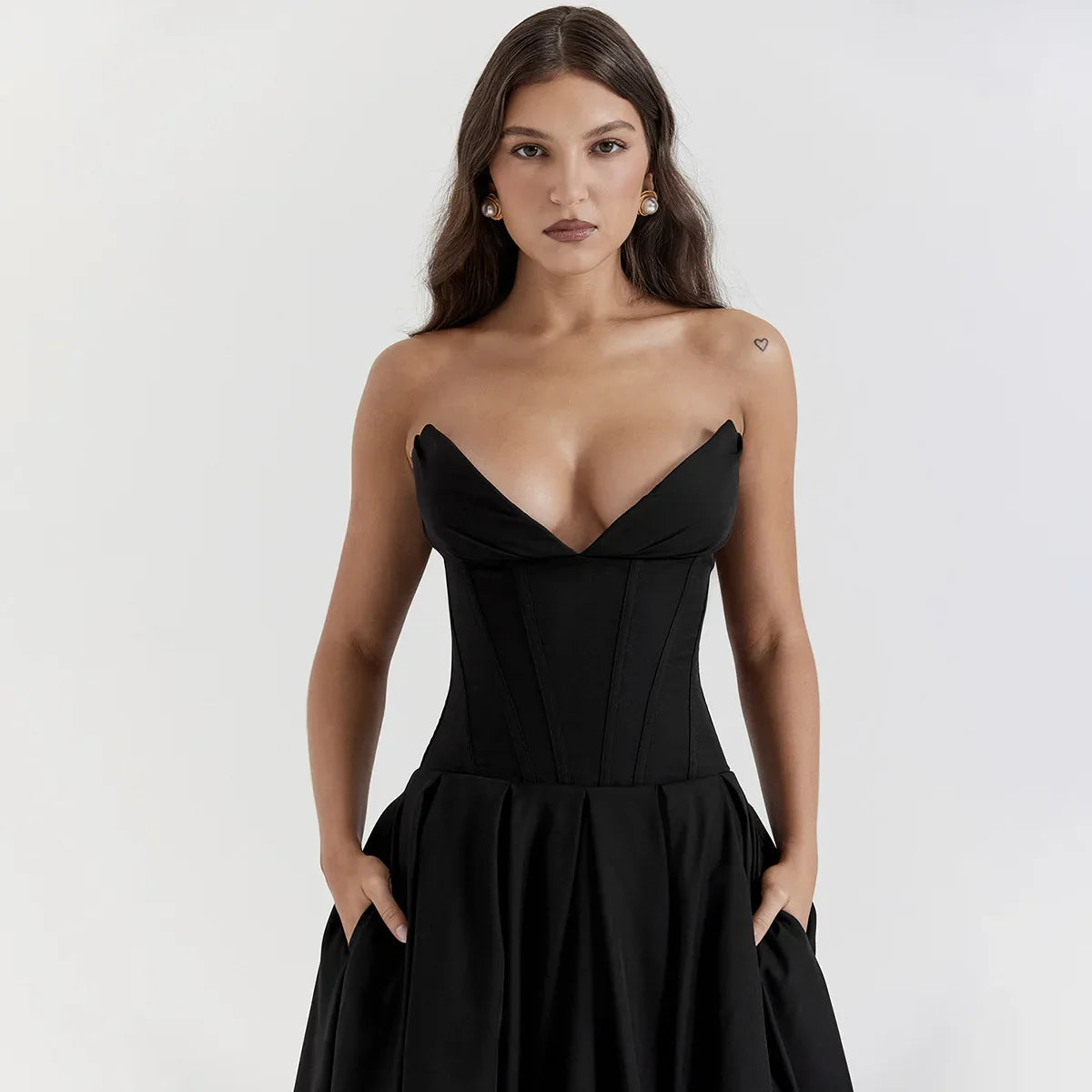 Adriana Midi A-Line Charming Strapless Corset Dress