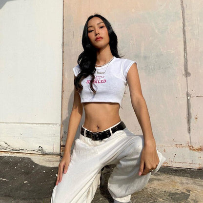 A Little Bit Spoiled Graceful White Graphic Crop Top