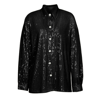 Top Sequin Blouse Sparkly and Pants Women Party Blouse Set Suit Two-Piece for - Outfit