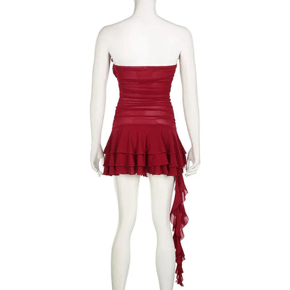 Red Tube Ruched Charming Bow Mini Dress