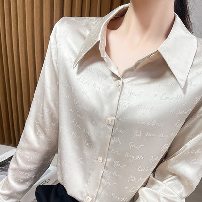 Silk Light Warm-Season Fashion Top Satin Acetate and Jacquard Women's Luxury Blouse New Spring Letter - Cardigan High-End Finish