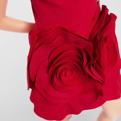 Red Strapless 3D Charming Big Flower Mini Dress