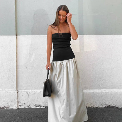 Black And White Charming Colorblock Tube Maxi Dress