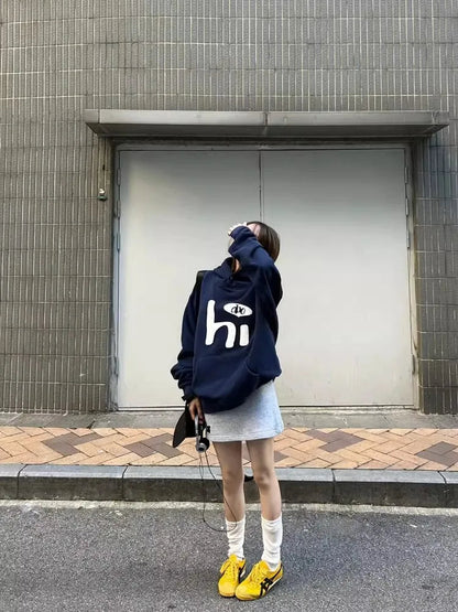 Blue Graphic Stylish Letter Hoddie