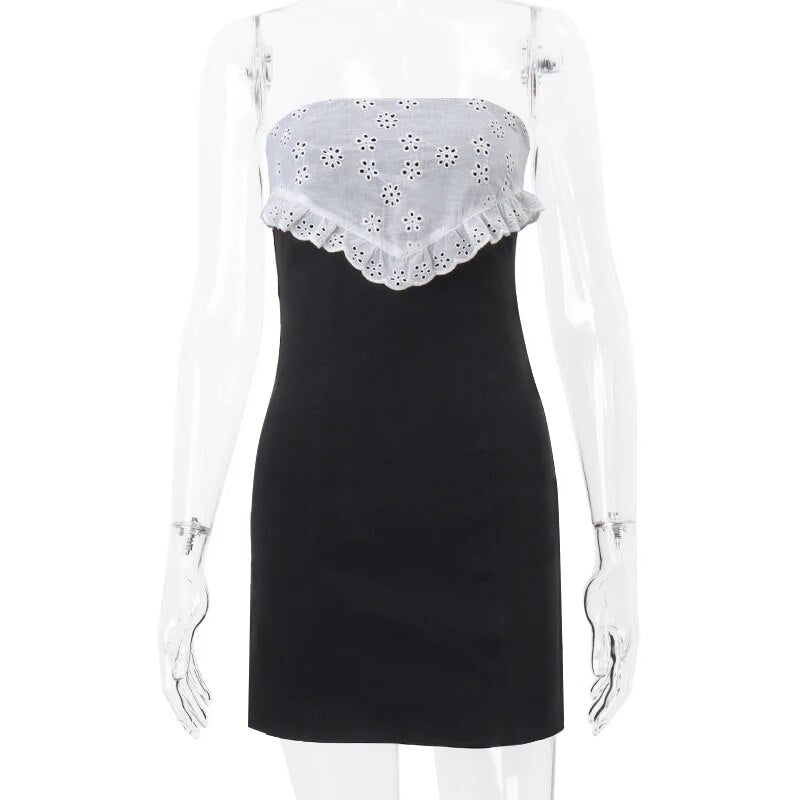 Black Tube Lace Charming Patchwork Mini Dress