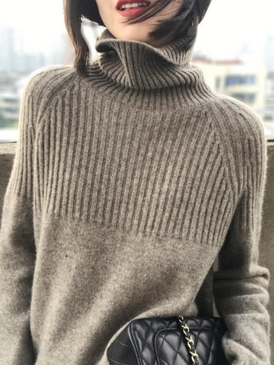 Sweater New Autumn/Winter Solid Neckline 2024 Color Winter Loose Blouse Pullover Ladies High Jumpers