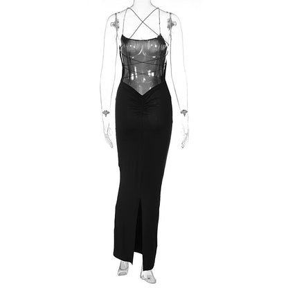 Black Bodycon Backless Charming Thin Strap Maxi Dress