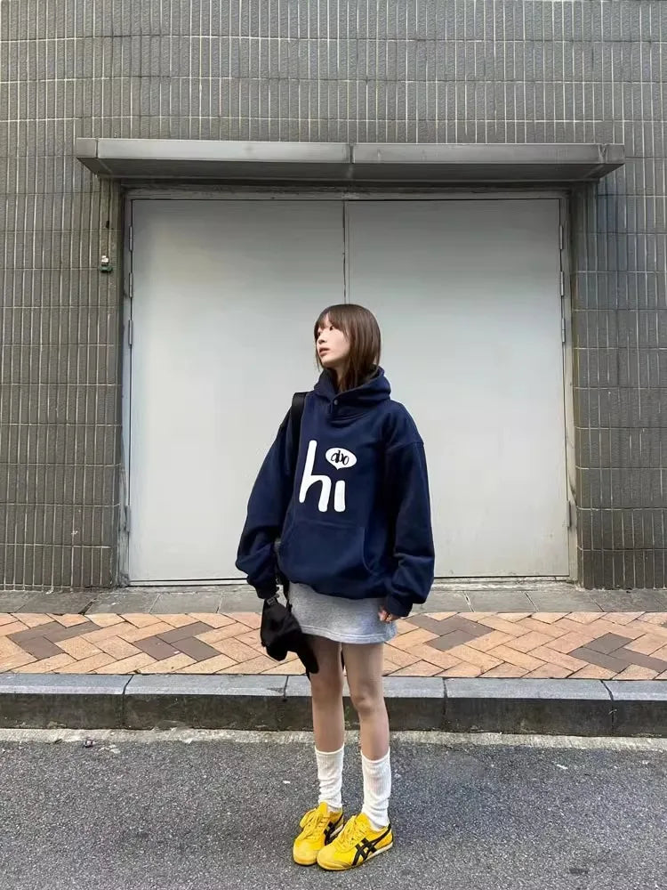 Blue Graphic Stylish Letter Hoddie