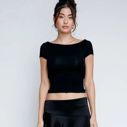 Black Short Stylish Sleeve Backless Top