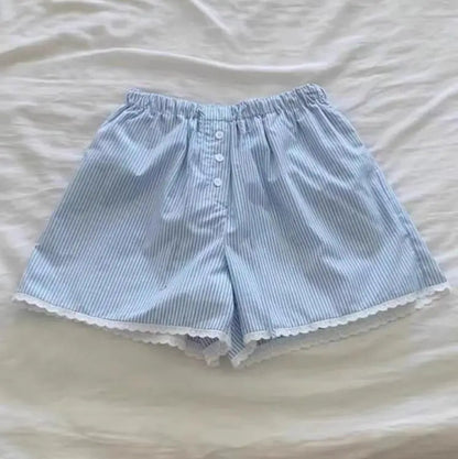 Blue Stripe Lace Charming Trim Boxer Shorts