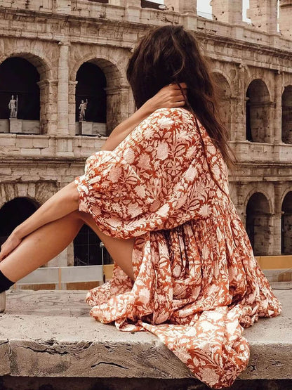 Vacation Retro Style Charming Loose Printed Dress