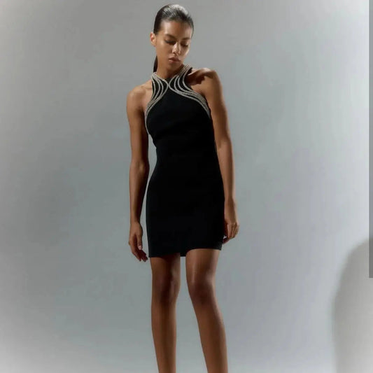 Shining Diamonds Black Bandage Party Dress