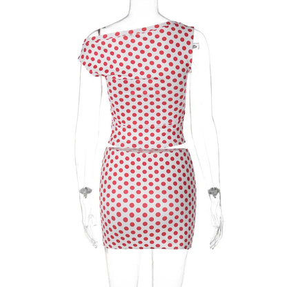 Red Polka Dot Top Graceful And Mini Skirt Set