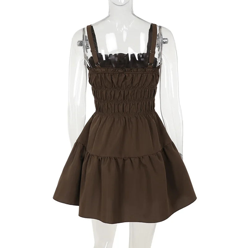 Ruched Elastic Stylish Strap Mini Dress