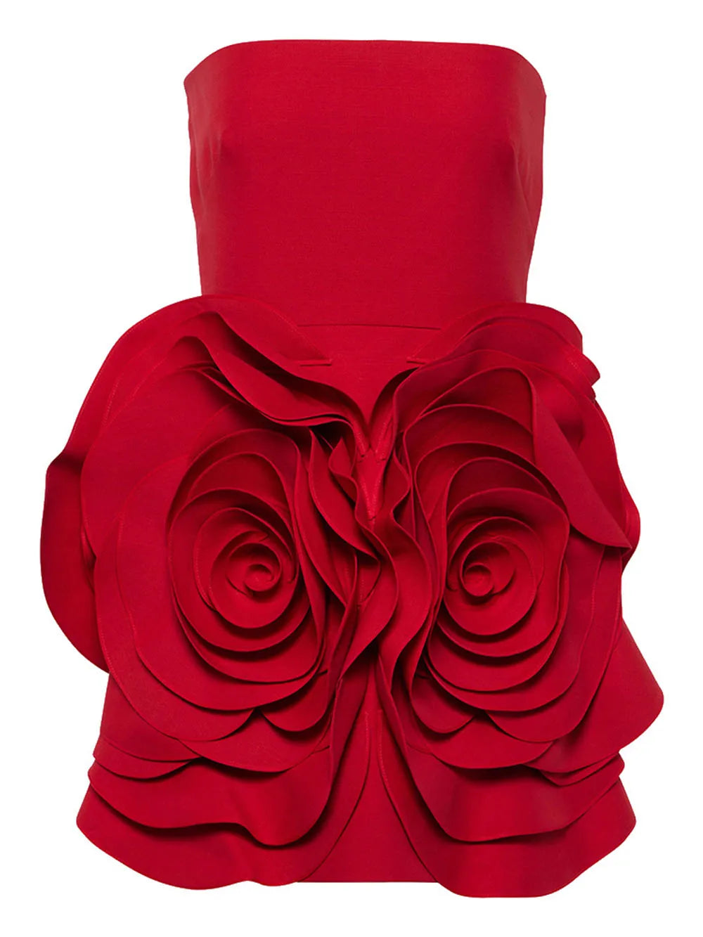 Red Strapless 3D Charming Big Flower Mini Dress