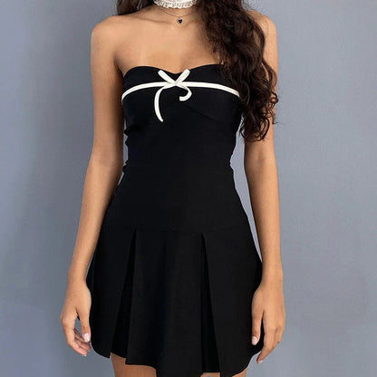 Black Tube Strappy Charming Bow Design Mini Dress