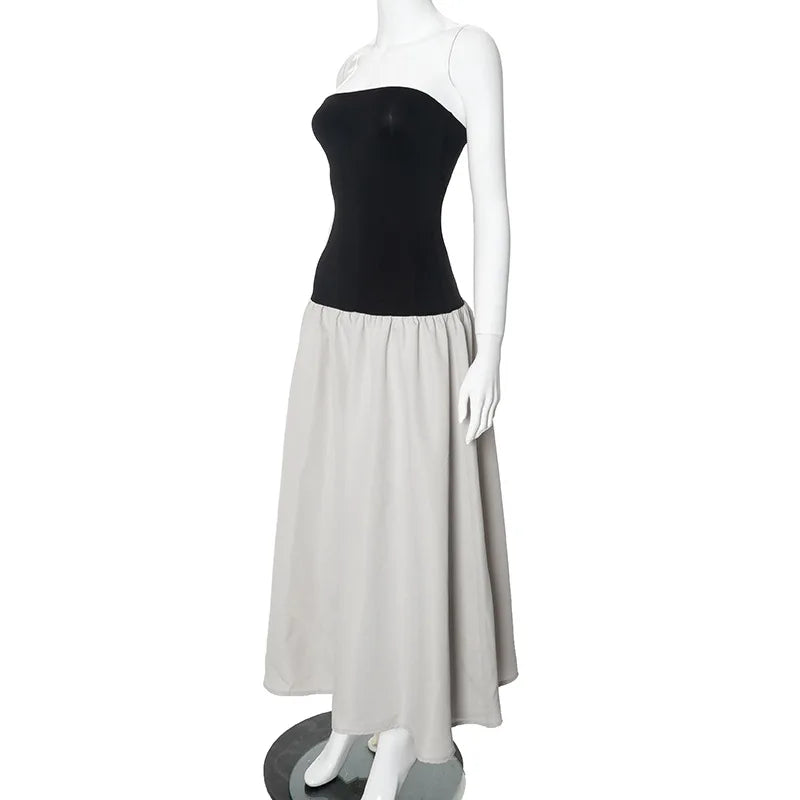 Black And White Charming Colorblock Tube Maxi Dress