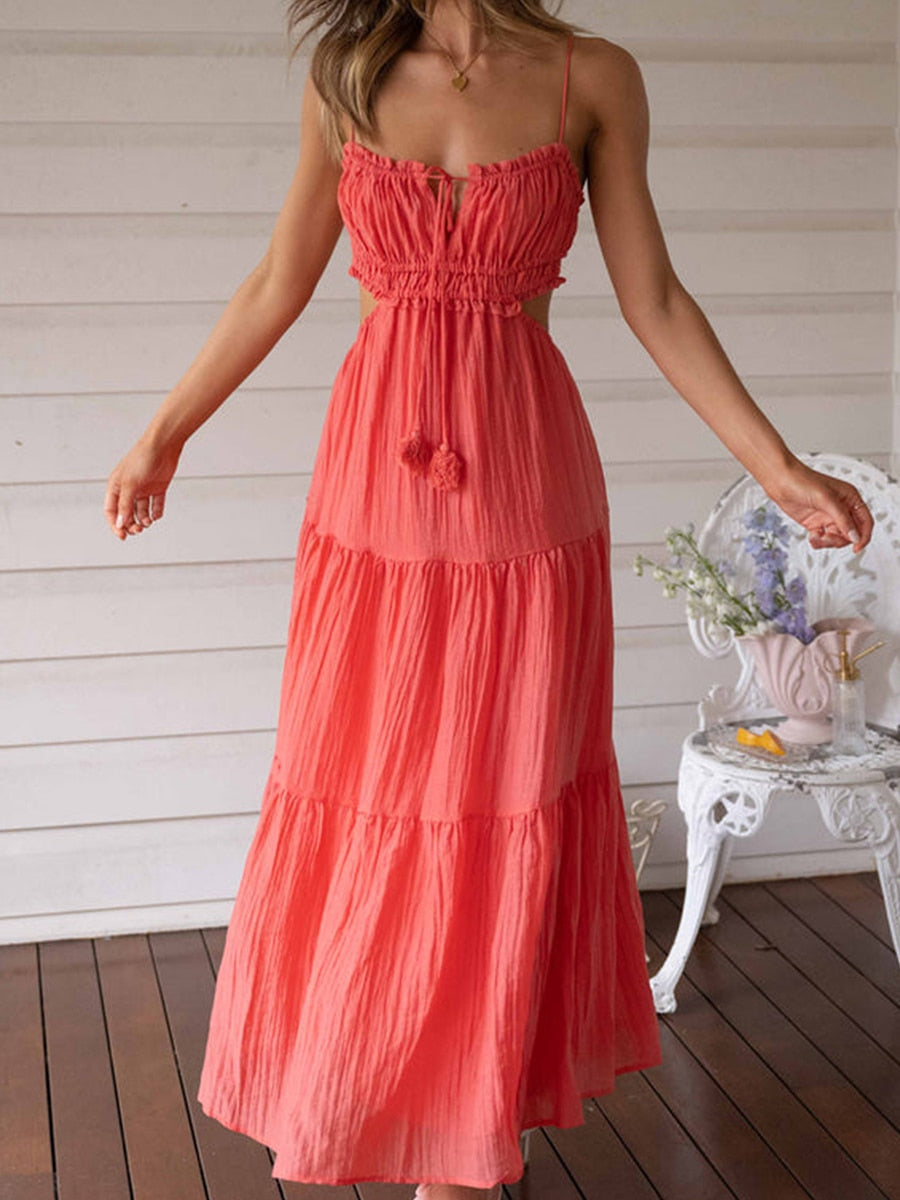 Ruched Tie-Up Stylish Strappy Maxi Dress