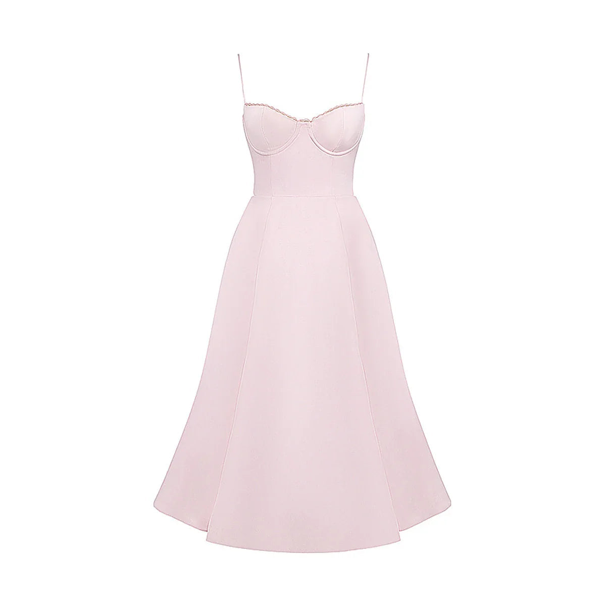 Satin Tulle Flare Charming Strap Cupped Midi Dress