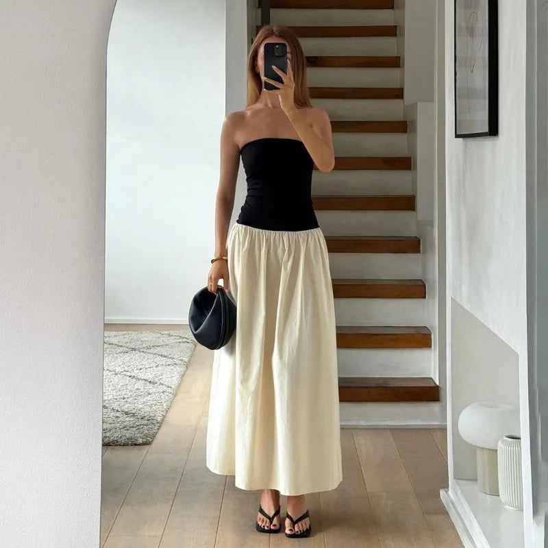 Black And White Charming Colorblock Tube Maxi Dress