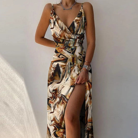 V Warm-Season Gown Sleeveless Design for Party Elegant Neck Women