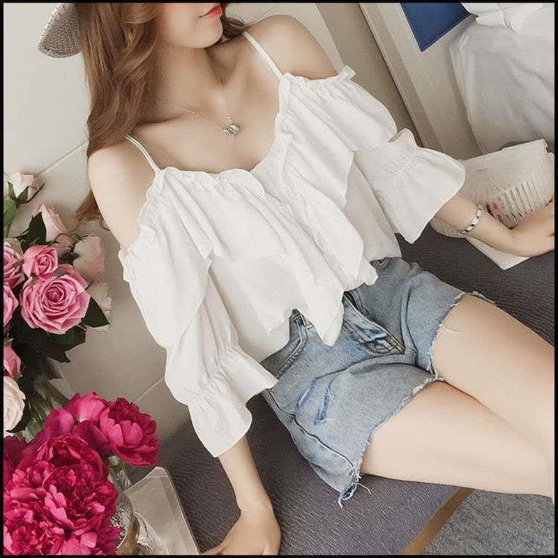 Blouse Ruffle Warm-Season Chiffon Tops Youth Blouse Fashion Women Clothes