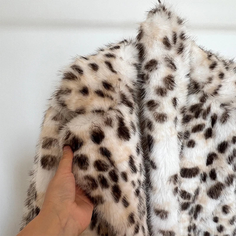 Long Belted Leopard Charming Faux Fur Coat