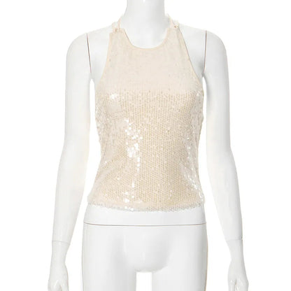 Beige Sequin Stylish Tank Top