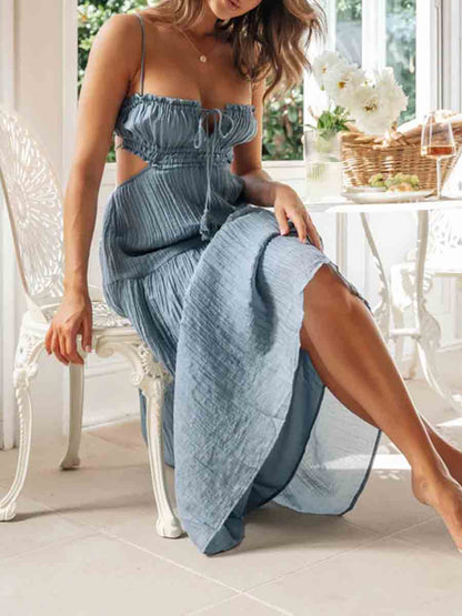 Ruched Tie-Up Stylish Strappy Maxi Dress