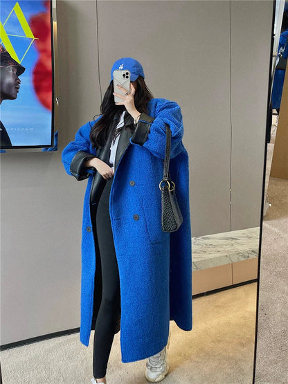 Blue Fur Double-Sided Charming Leather Long Jacket