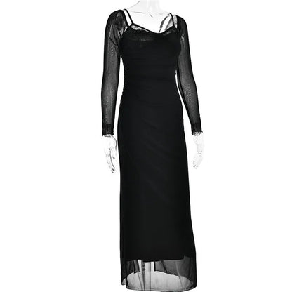 Sheer Long Sleeve Charming Bodycon Maxi Dress