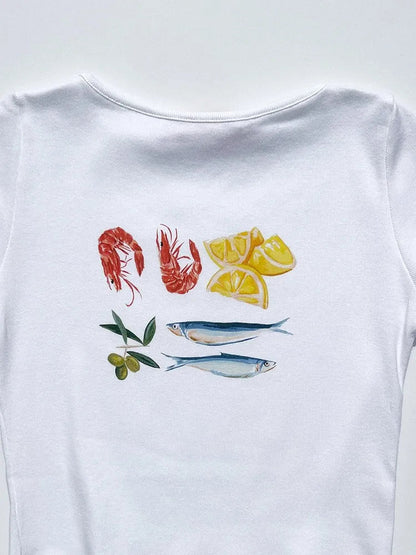 Seafood Graphic Stylish Crop Top