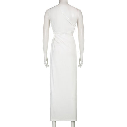 White Shoulder Parties - Women for Split Gown One for Gown and Full-Length Warm-Season Elegant Long Beachwear