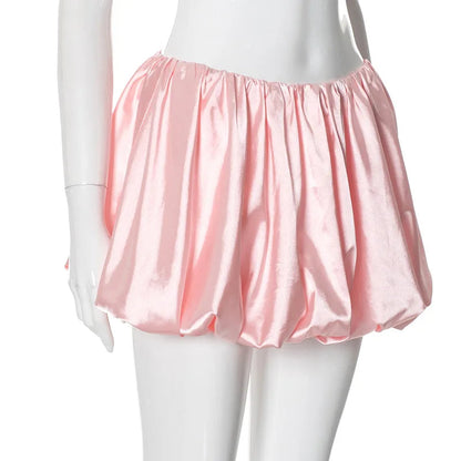 Satin Puff Low Charming Waist Mini Skirt