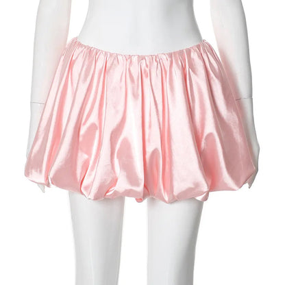 Satin Puff Low Charming Waist Mini Skirt