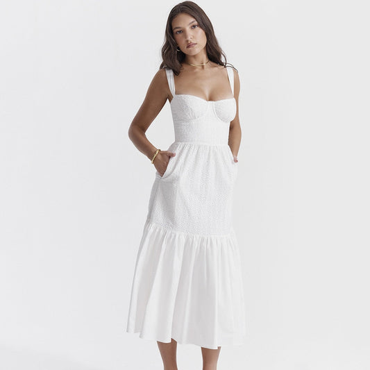 Belle White Stylish Midi Dress