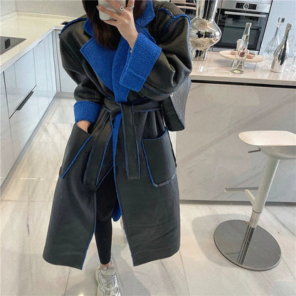 Blue Fur Double-Sided Charming Leather Long Jacket