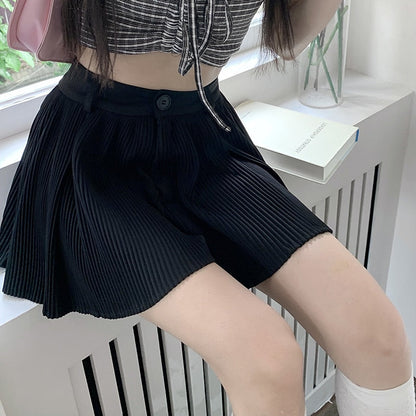 Black Pleated Stylish Buttoned Mini Skirt