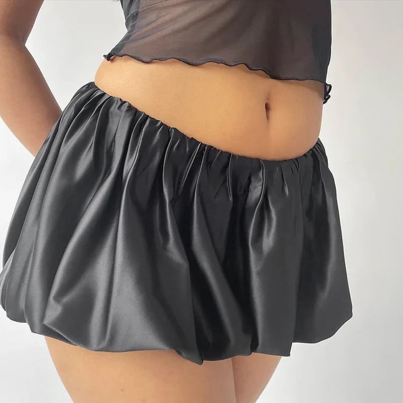 Satin Puff Low Charming Waist Mini Skirt